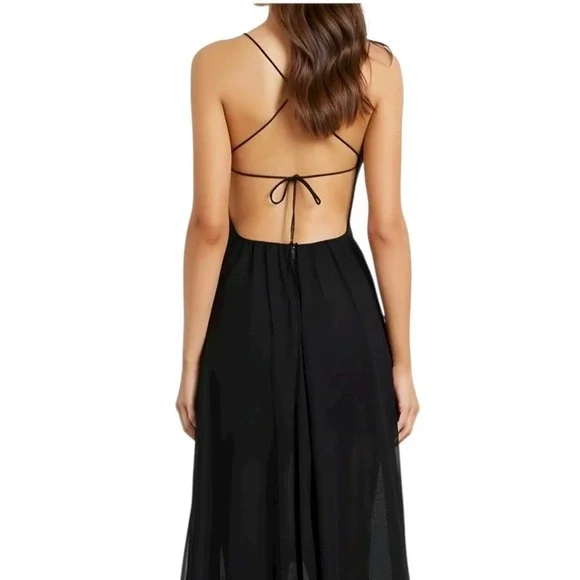 Michael Costello x Revolve Ivana Black Asymmetrical Maxi Dress NWT Large